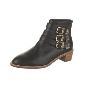 Loeffler Randall Black Leather Fenton Ankle Booties w/ Gold Buckles